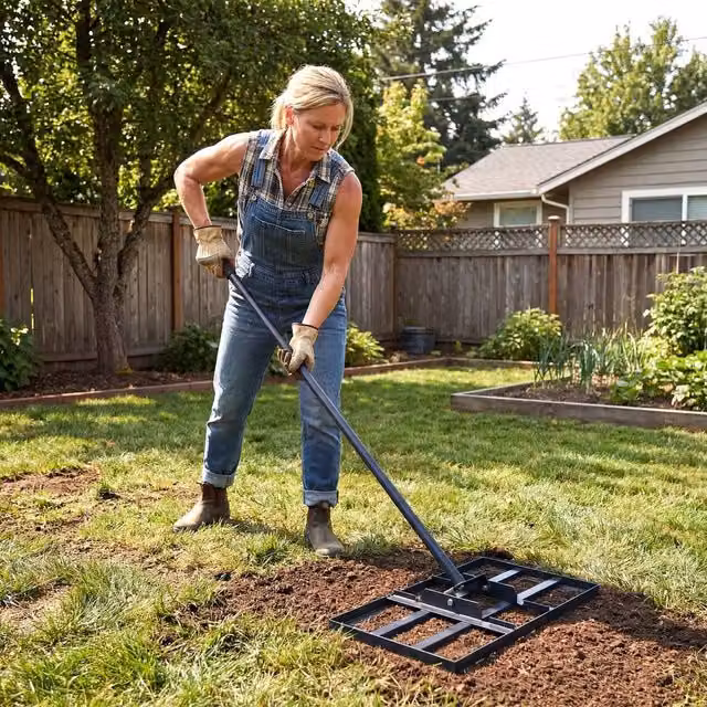 Costway Heavy-Duty Metal Lawn Leveling Rake with Adjustable Handle in Black