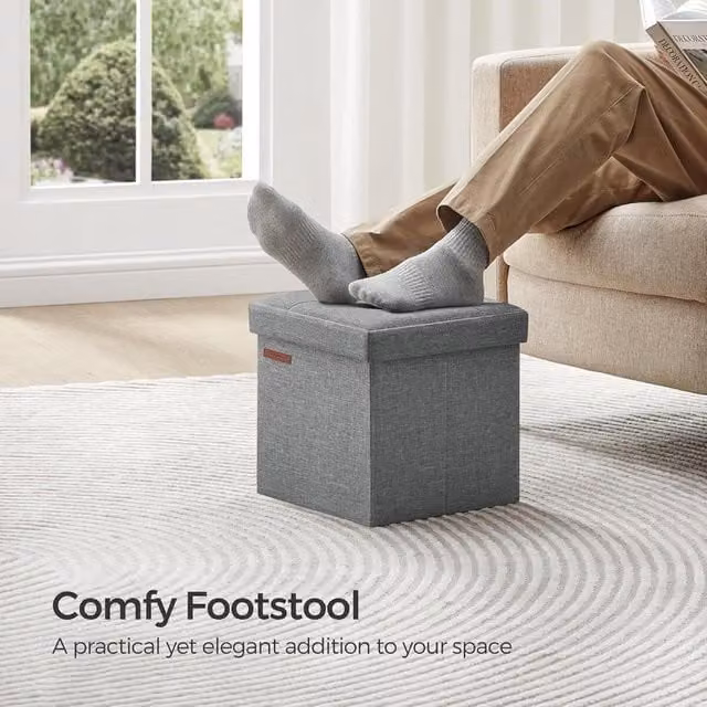 SONGMICS Set of 2 Small Storage Ottoman Benches and Footrest Stools in Light Grey