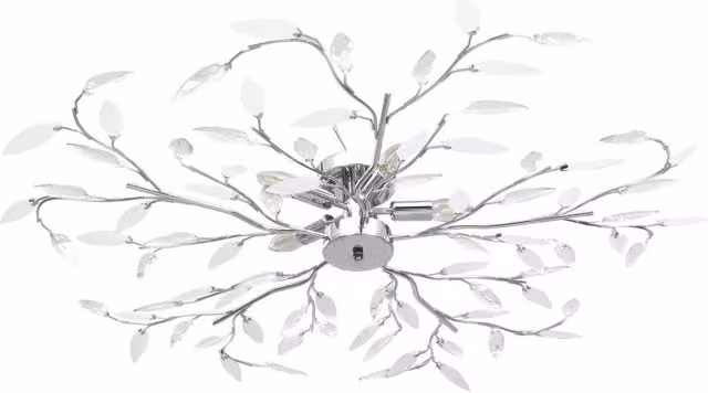 Berkfield Home Modern Ceiling Lamp with White Acrylic Crystal Leaf Arms for 5 x E14 Bulbs