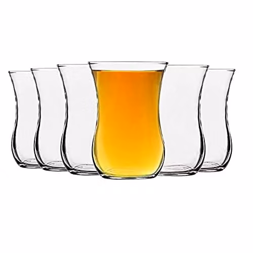 LAV Klasik Glass Tea Cup Set with Saucers, Clear, 115ml, Pack of 6