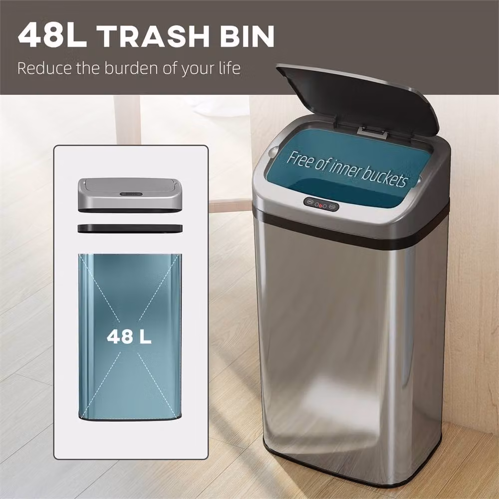Nordara Silver Automatic Sensor Bin 48L Galvanised Steel Rubbish Bin – 4