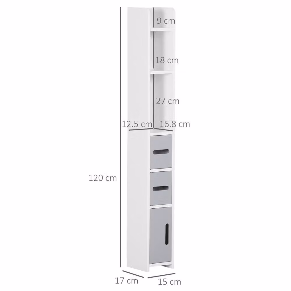 Kleankin Freestanding Tall Bathroom Storage Linen Tower Cabinet in Grey – 2