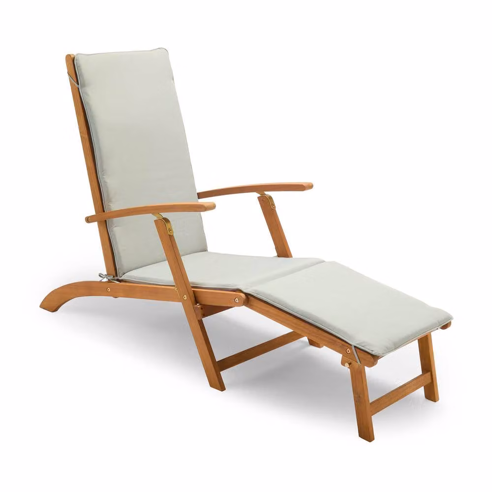 VonHaus Hudson Acacia Wood Folding Garden Sun Lounger with Weatherproof Cushion in Natural Brown – 2