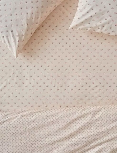 Piglet In Bed Martha Floral Washed Cotton Fitted Sheet, Pink Mix, 180 x 200 cm