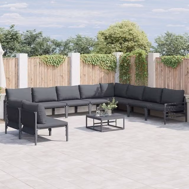 Berkfield Home 11 Piece Modern Anthracite and Multicolour Metal Garden Sofa Set