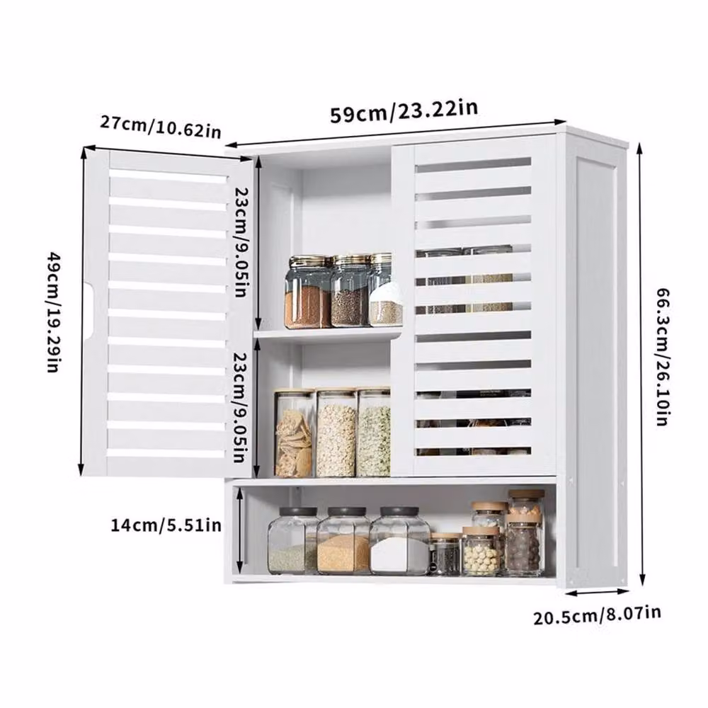 KORVIXA White Wall Mounted Bathroom Medicine Cabinet with Hinged Doors and Internal Shelves, W: 70 cm, H: 75 cm – 2