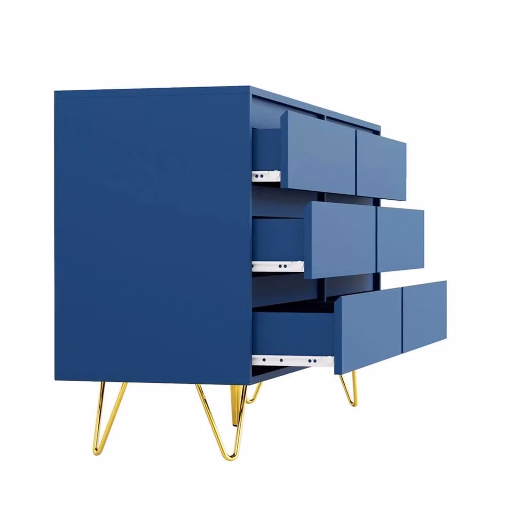 Nordara Navy Blue 6 Drawer Chest with Gold Metal Legs, W: 120 cm – 3