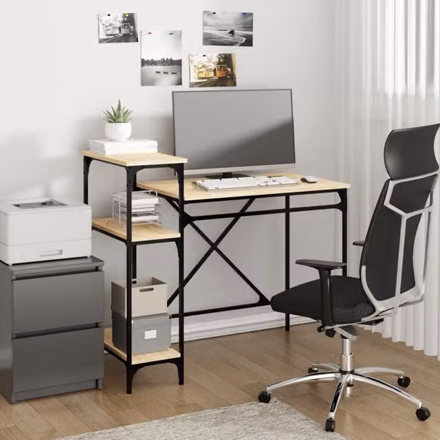 Berkfield Home Computer Desk with Shelves in Sonoma Oak and Brown, W/D/H: 105 x 50 x 90 cm – 1