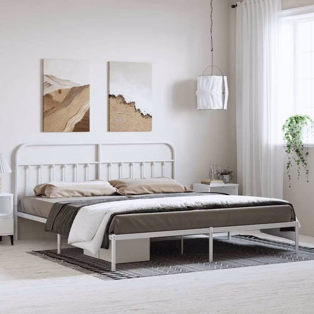 Berkfield Home Metal Bed Frame with Headboard, White, W/D/H: 193 x 203 cm – 2