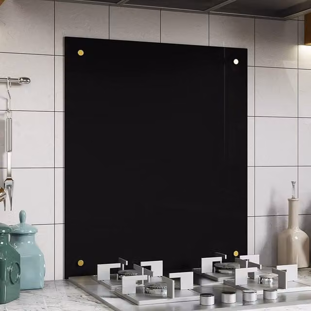 BELOFAY Black Tempered Glass Kitchen Splashback, 6mm Thickness, 50cm Width