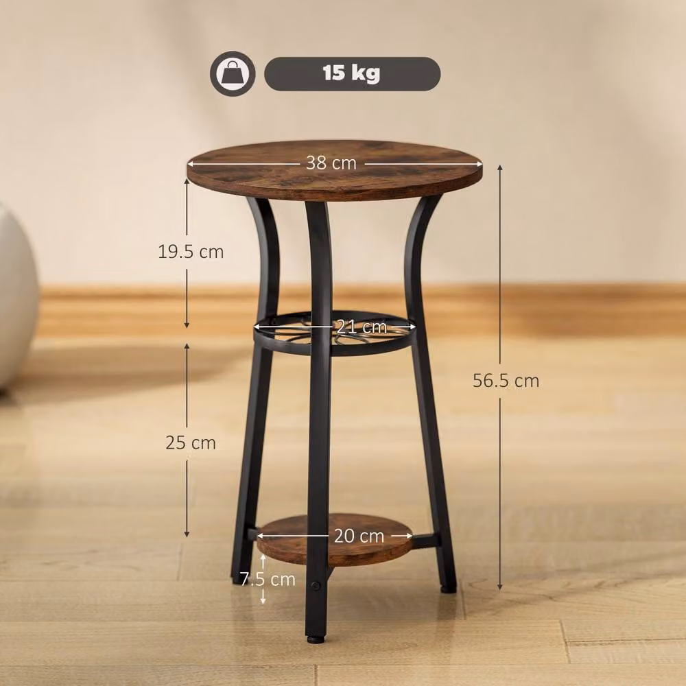 Wyld Haus Neri Round Side Table with 3 Tier Floral Shelf in Rustic Brown – 3