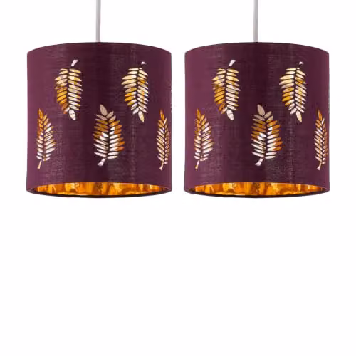 First Choice Lighting Set of 2 Burgundy Fern Cut Out Fabric Cylinder Table Lamp Shades, Diameter: 15.5 cm – 4