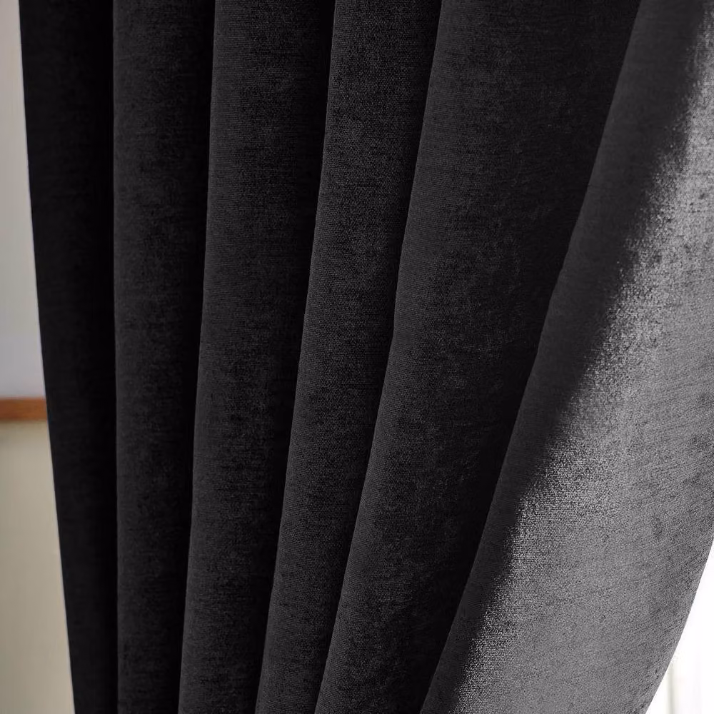 Luxury Living Blackout Chenille Pencil Pleat Curtains in Black, Width: 117 cm, Drop: 137 cm – 3