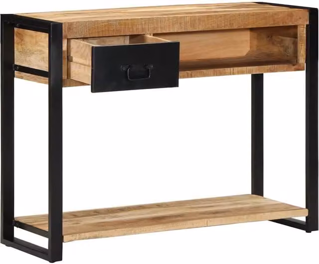 Berkfield Home Beautiful Console Table in Brown Solid Rough Mango Wood, W/D/H: 100 x 35 x 75 cm – 1
