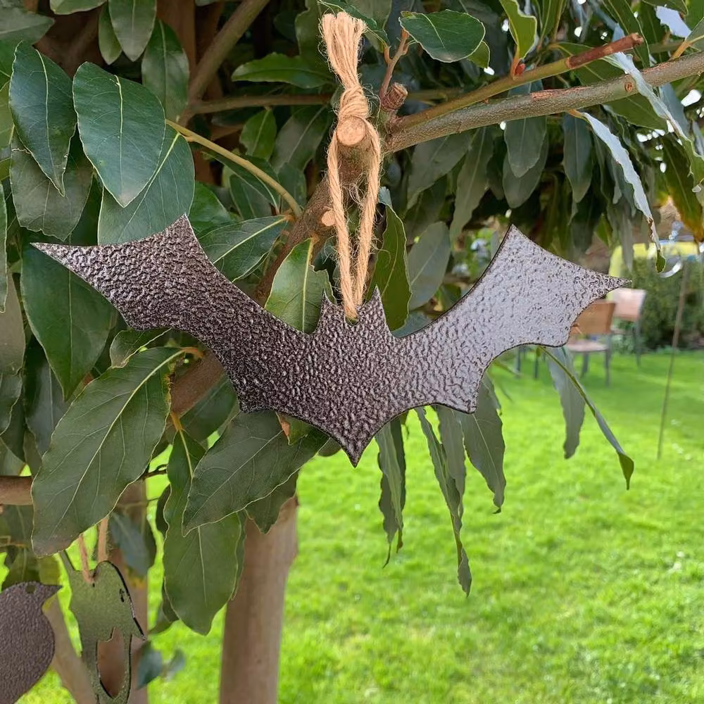 Poppyforge Hanging Bat Garden Art Metal Figures, Pack of 3, Black, W20 x H8 cm – 4