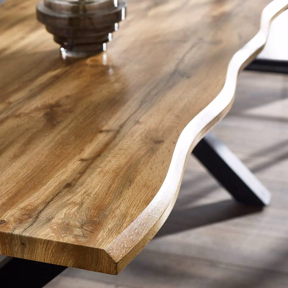 Cheshire Harvey 90cm Rectangular Dining Table in Brown, Black and Multicolour with X-Frame Metal and Wood Design – 3