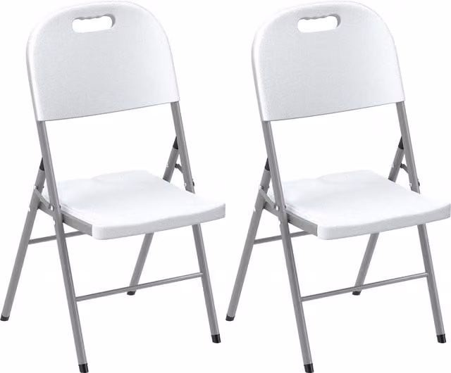 Outsunny Set of 2 Folding Outdoor Chairs with Steel Frame and HDPE Backrest in White