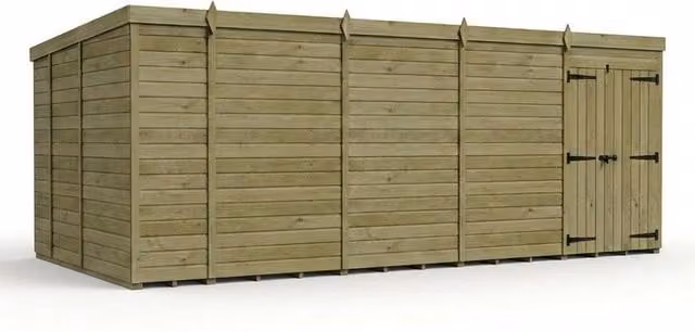 Buttercup Farm Brown Timber Pent Garden Shed with Double Doors, W: 548.64 cm, D: 274.32 cm, H: 210 cm – 1