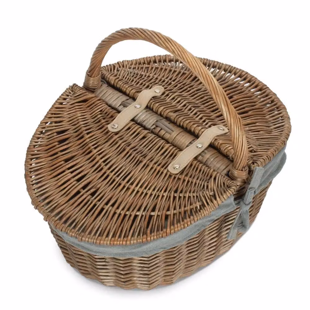 Red Hamper Wicker Oval Picnic Basket with Antique Wash Finish in Grey – 2
