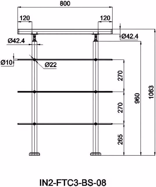 PAWNORA 3 Bar Stainless Steel Stair Railing Balustrade in Silver, W: 80 cm, H: 106 cm