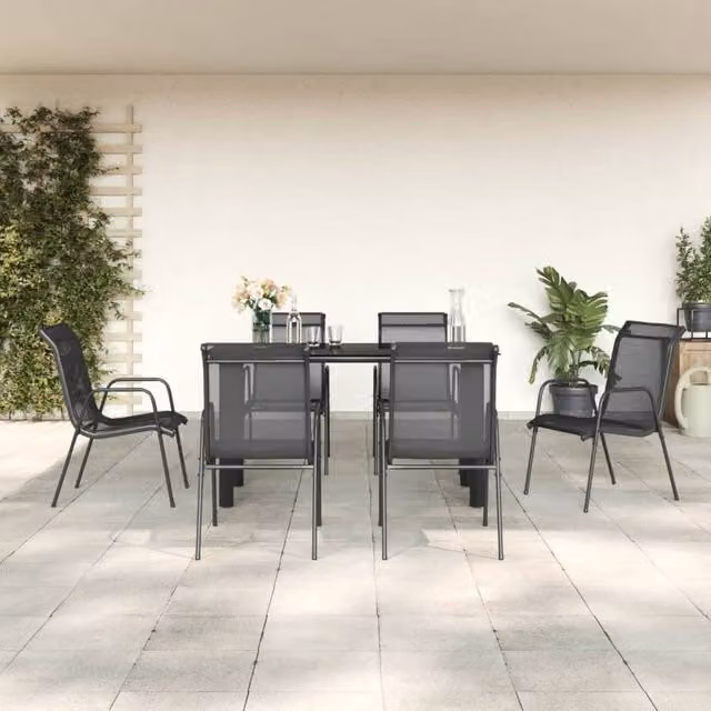 Berkfield Home 7 Piece Garden Dining Set in Black Steel and Textilene – 1