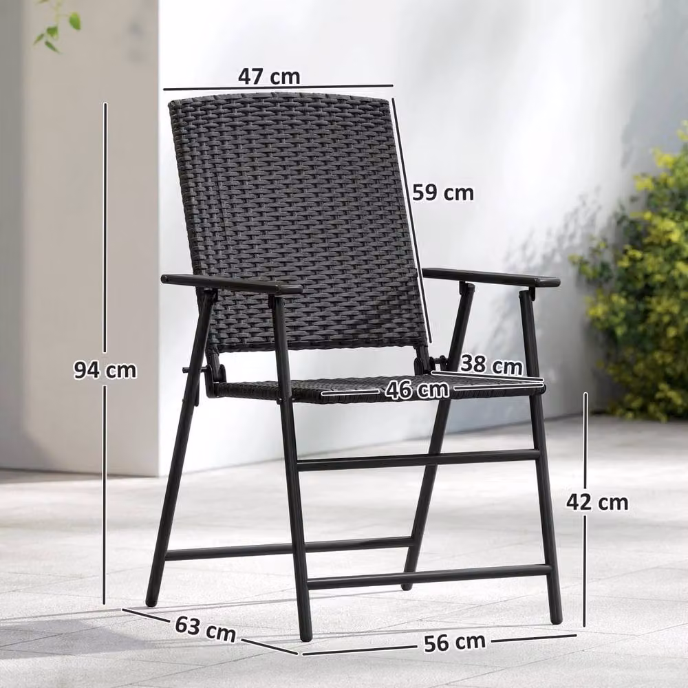 Wyld Haus Luvaka Nene Black Rattan Style Folding Garden Chairs, Set of 2 – 4