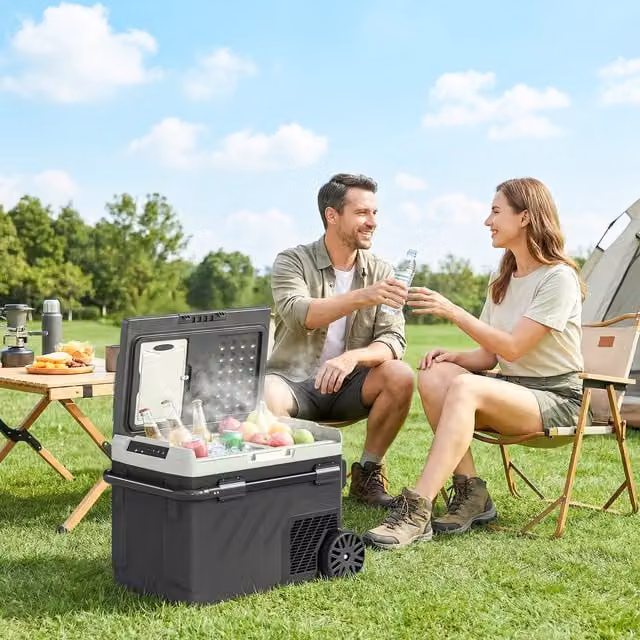 Outsunny Dual Zone Compressor Car Fridge Freezer with App Control, Black, 45 cm