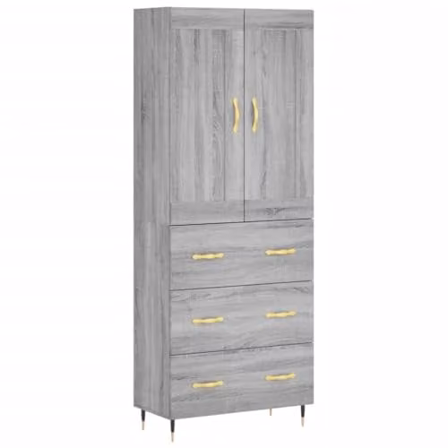 vidaXL Modern Grey Highboard with Hinged Doors and Internal Shelves, W/D/H: 69.5 x 34 x 180 cm