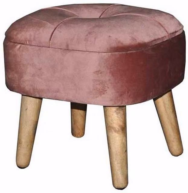 Minster Pink Velvet Storage Stool with Wood Frame, W/D/H: 30 x 30 x 34 cm – 4