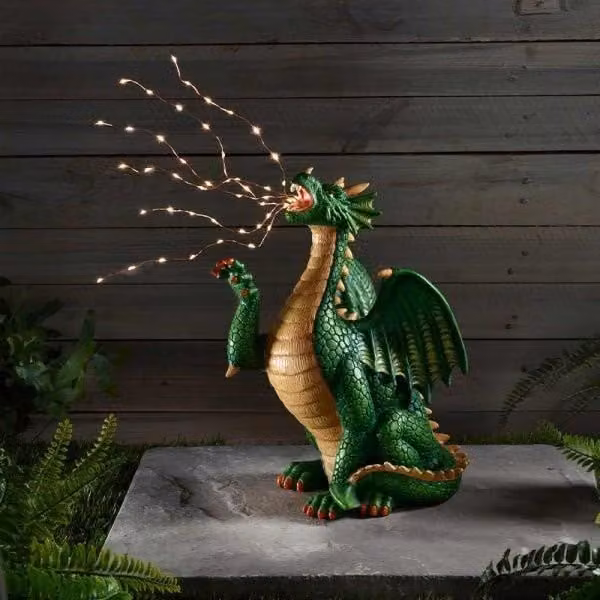 Marco Paul Solar Dragon Breathing Garden Ornament in Green