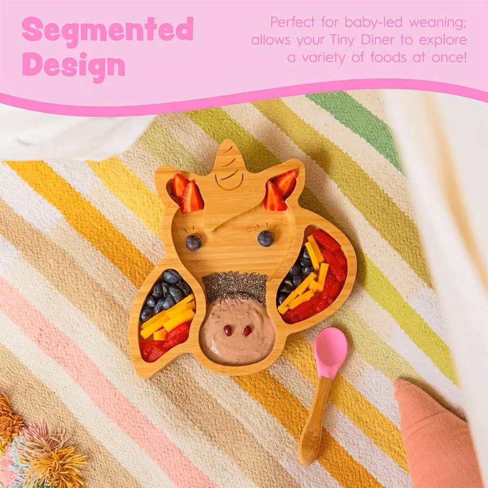Tiny Dining 3-Piece Unicorn Bamboo and Silicone Suction Divided Toddler Feeding Set in Light Green – 2