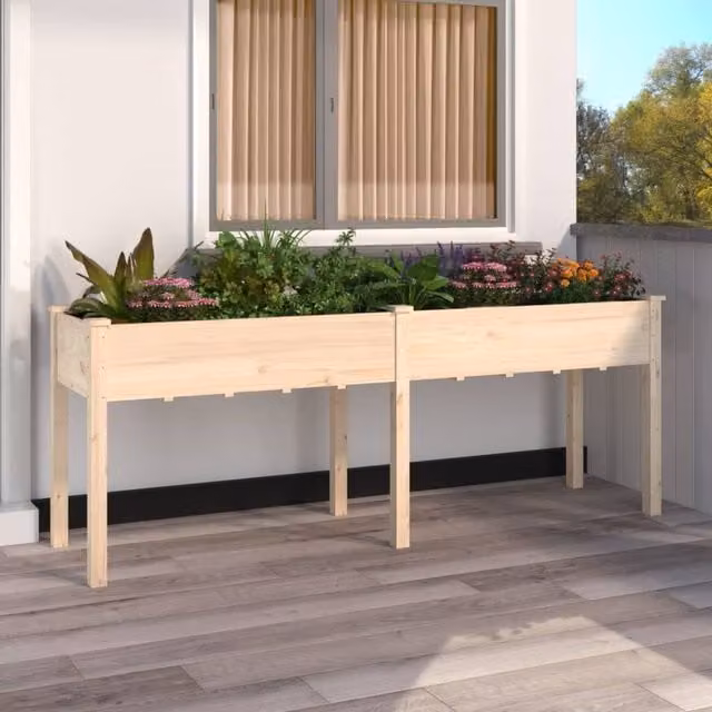 Berkfield Home Solid Wood Fir Planter with Liner in Brown, W/D/H: 203 x 53 x 76 cm