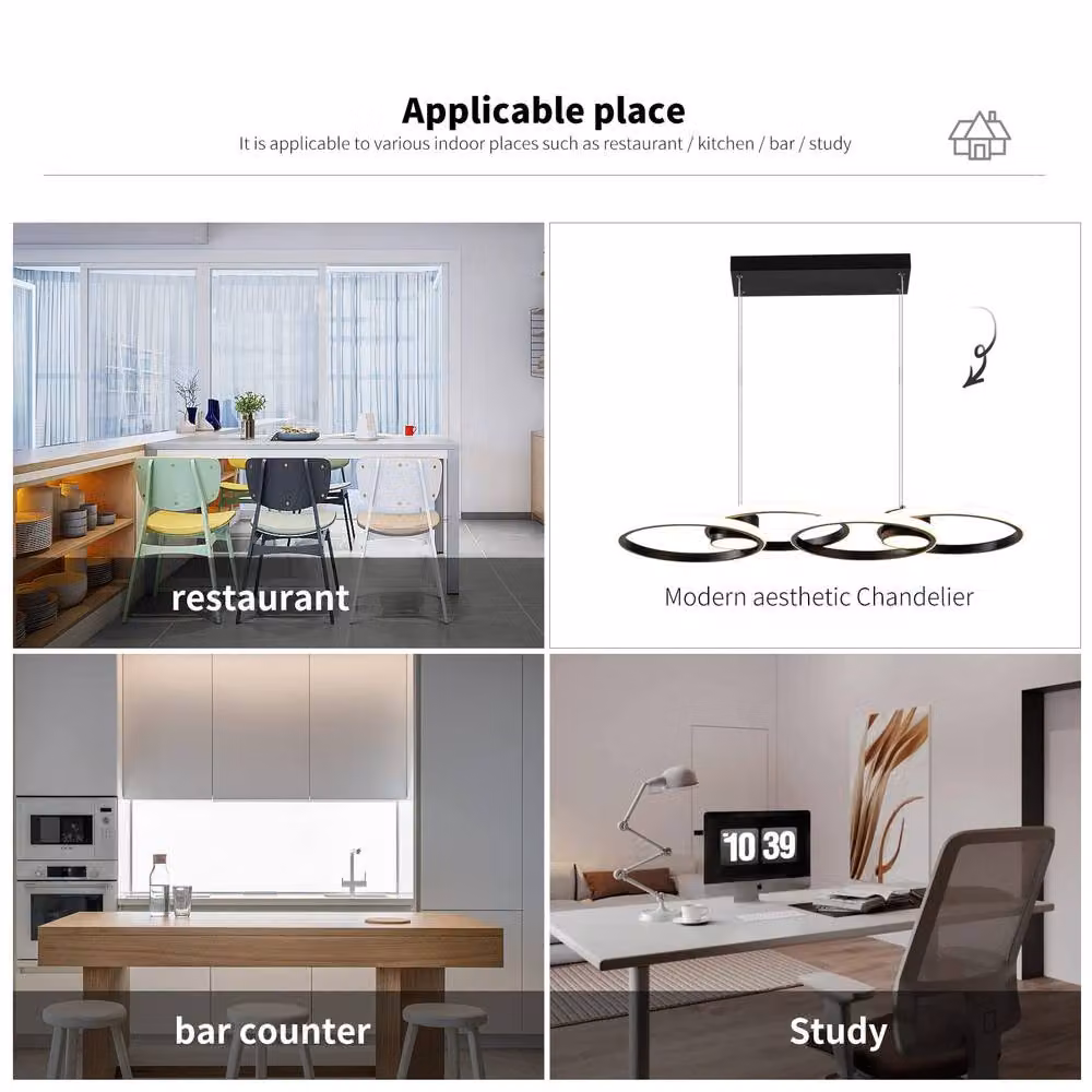 NIVOR LED Pendant Light with 4 Dimmable Rings, Remote Controlled and Adjustable, Black – 3