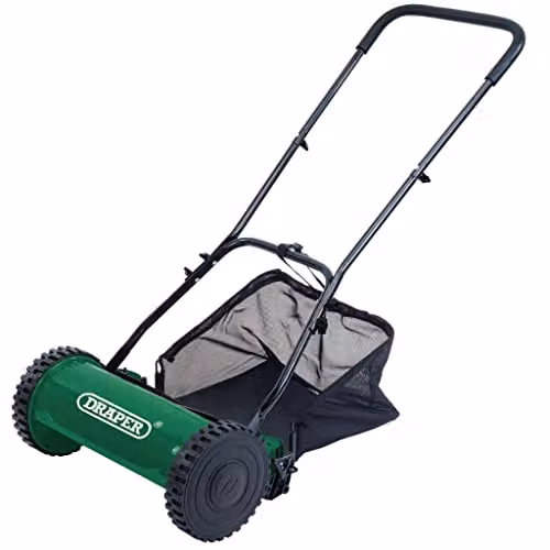 Draper 84749 Green Manual Hand Push Lawn Mower with Fixed Blade and Collection Bag, 380 mm – 1