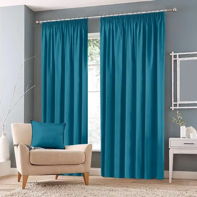 Roseley Petrol Blue Blackout Pencil Pleat Fabric Curtains