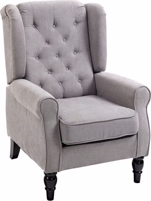 HOMCOM Grey Retro Wingback Armchair with Button Tufting and Solid Wood Frame – 1