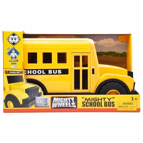 Mighty Wheels Yellow Steel American School Bus Toy with Movable Doors