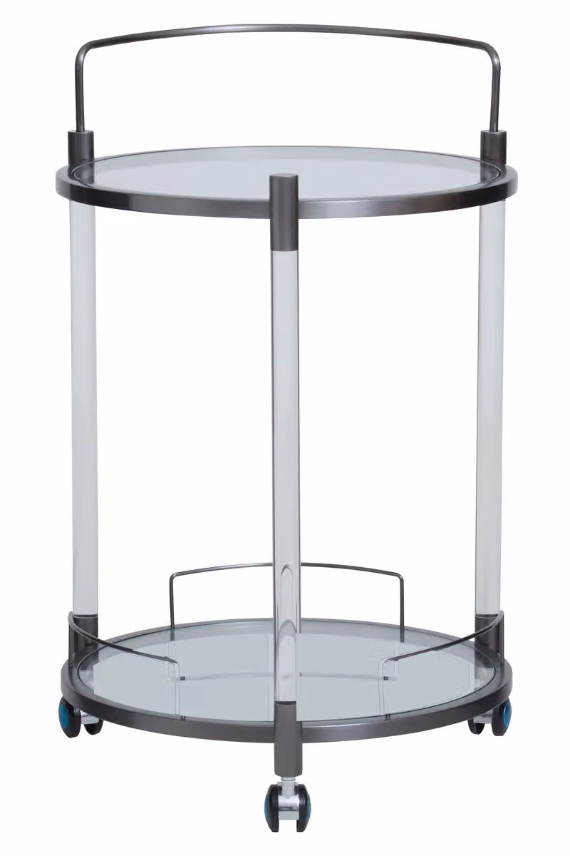 Orsina Mid-Century Round Drinks Trolley with Two Glass Shelves and Castors, Black, W/D/H: 50 x 50 x 80 cm – 4