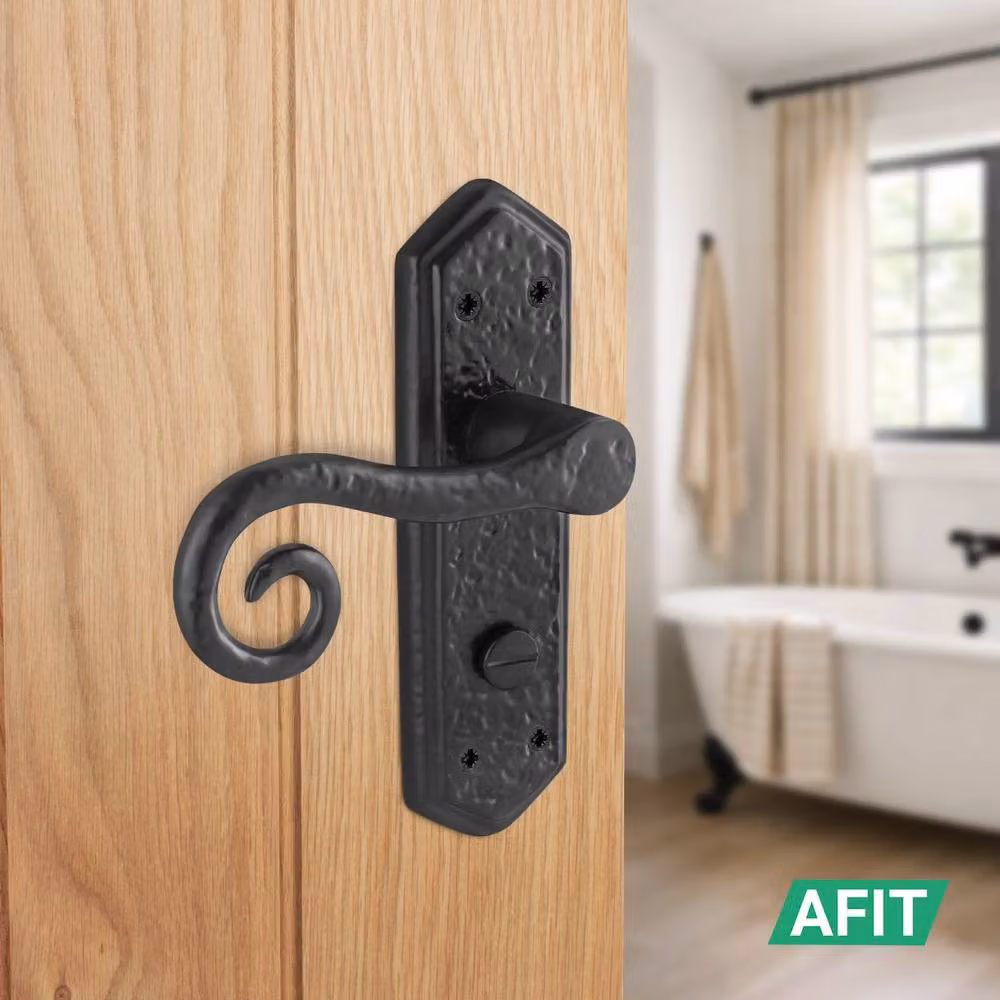 AFIT Black Antique Cast Iron Curly Tail Bathroom Door Handles and Lock, W/D/H: 15 x 15 x 2 cm – 5