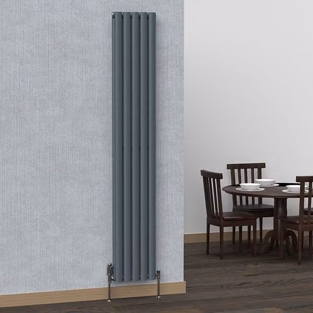 Lux Heat Oval Coloured Vertical Radiator in Grey, H: 180 cm, W: 30 cm