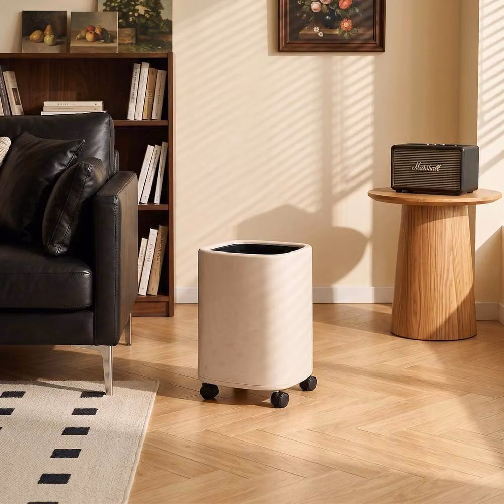 PAWNORA 12L Wheeled Plastic Rubbish Bin with Flip Lid and Removable Inner Bucket in Beige – 5