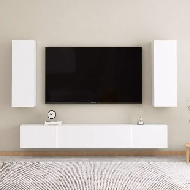 Berkfield Home 4 Piece Modern White Matt TV Cabinet Set in Engineered Wood and MDF