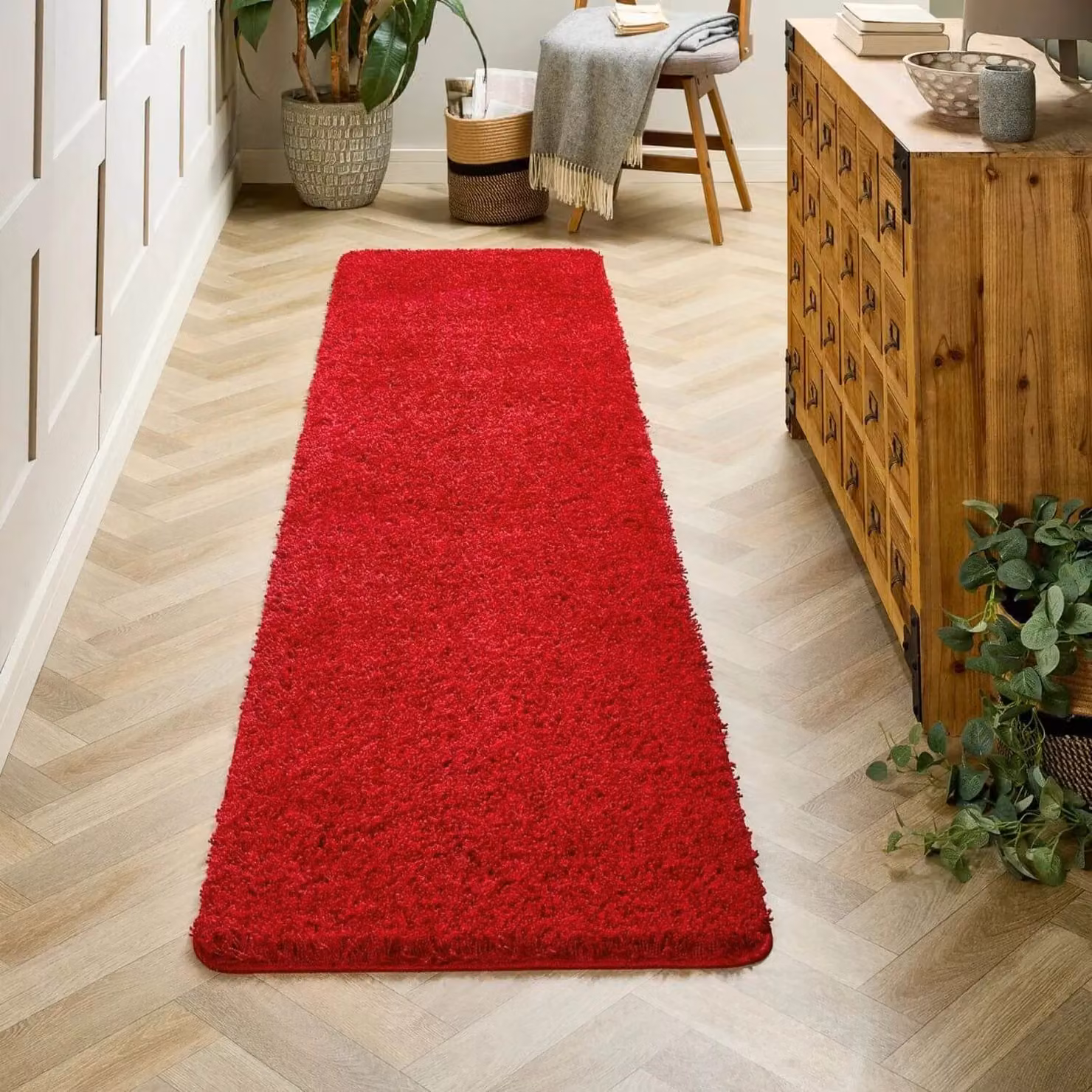 THE RUGS Red Plain Shaggy Rug, Washable, Non-Slip and Stain Resistant, W: 67 cm, L: 200 cm – 7