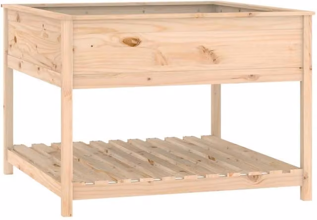 Berkfield Wooden Raised Bed Planter with Shelf in Light Oak Pine, W/D/H: 111.5 x 111.5 x 81 cm – 1