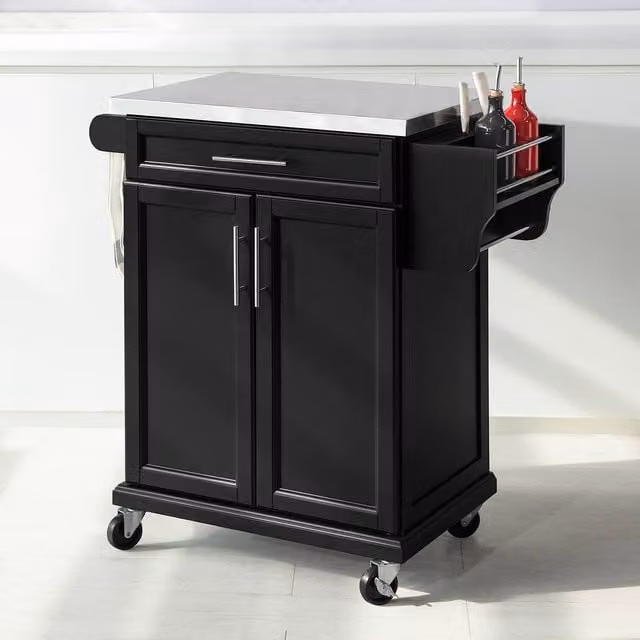 SoBuy Mobile Kitchen Trolley with Stainless Steel Top in Black