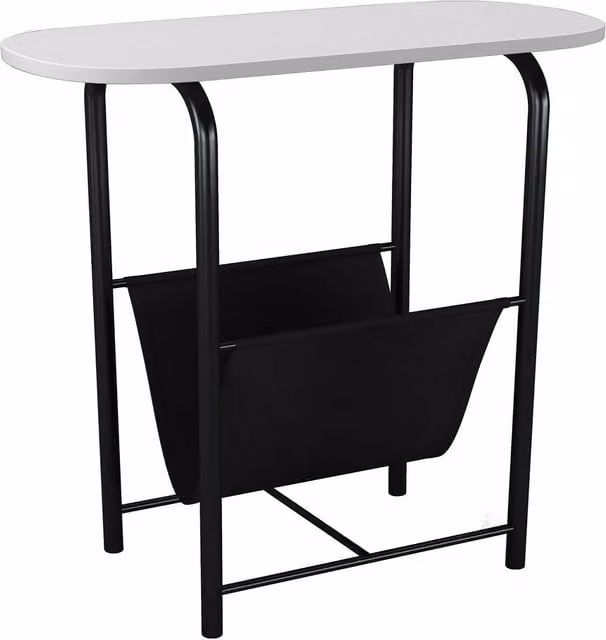 EONLION Slim Oval Side Table and Magazine Holder in White