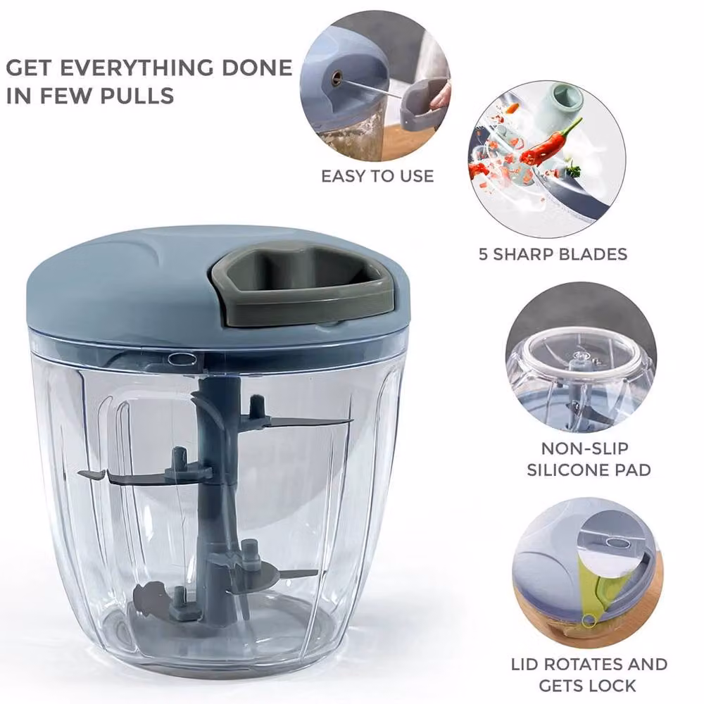 FLAVORA Manual Pull String Food Chopper and Slicer, Blue, 900ml – 4
