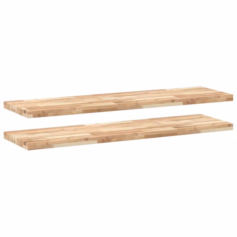 Berkfield Home Set of 2 Floating Wall Mounted Shelves in Brown Untreated Solid Acacia Wood, W: 140 cm, D: 40 cm, H: 4 cm