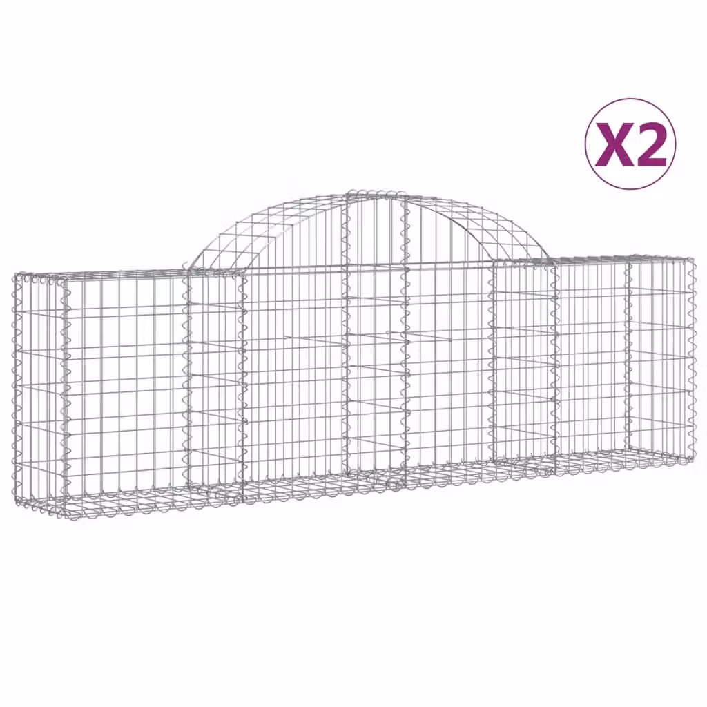 Berkfield Home Arched Gabion Baskets, 2 Piece Set, Silver Galvanised Steel, W: 200 cm, D: 30 cm, H: 60-80 cm – 2