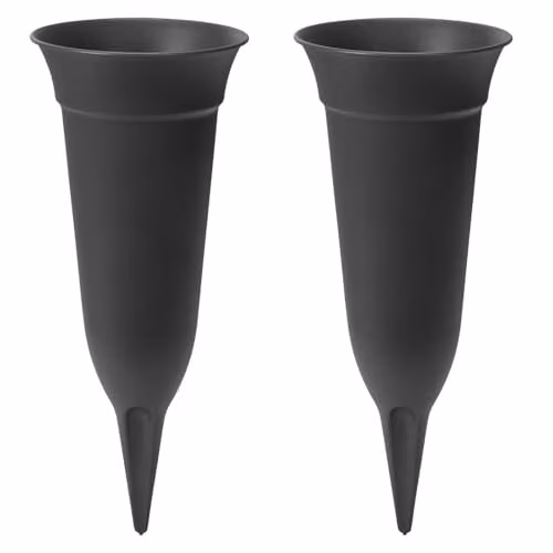 Simpa Set of 2 Spiked Memorial Grave Flower Vases in Anthracite Grey and Black, Height: 26 cm